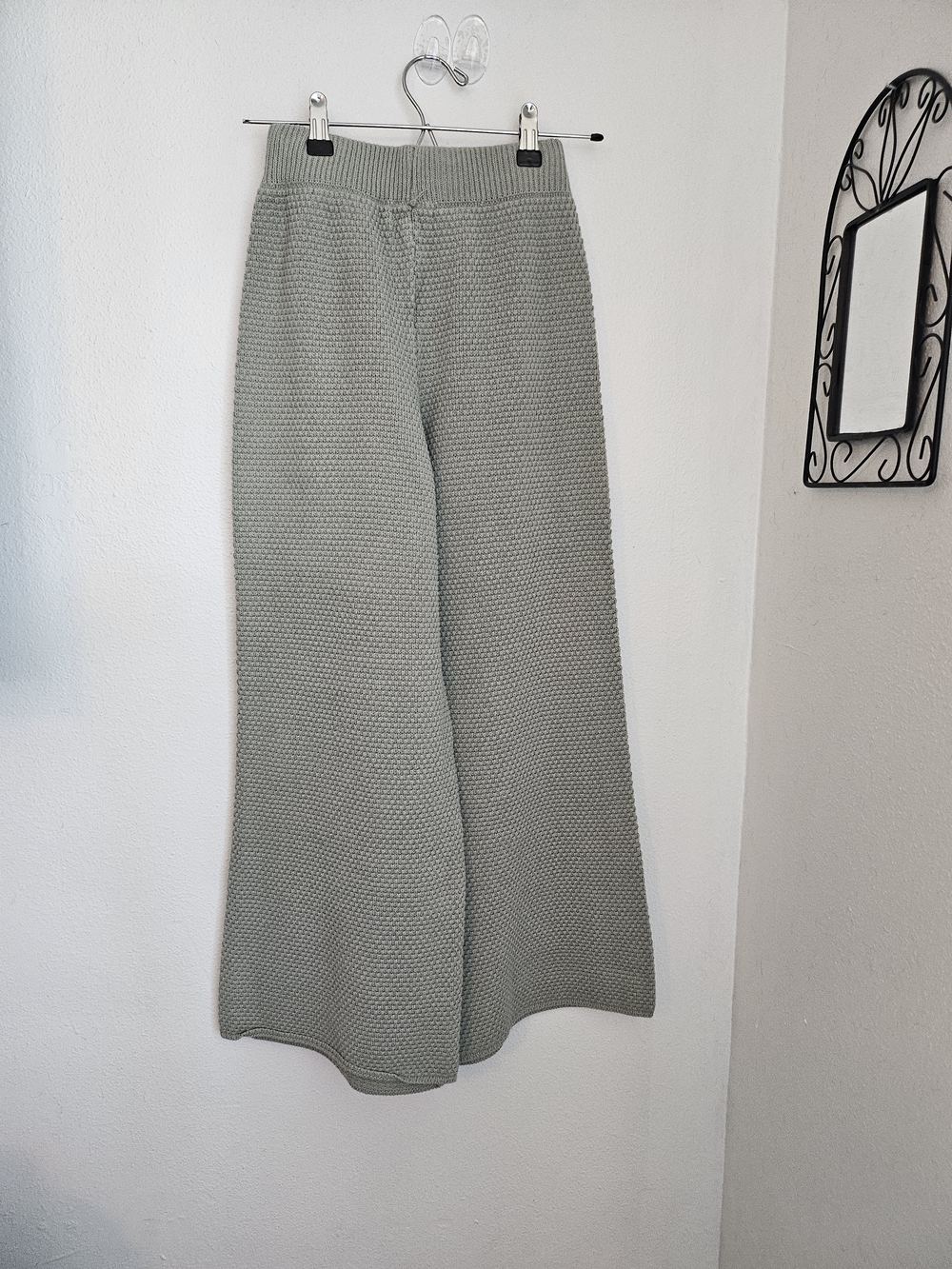 Sincerely Jules Sage Green Walfle Knit Wide-Leg Pants. Cabincore Cozy.